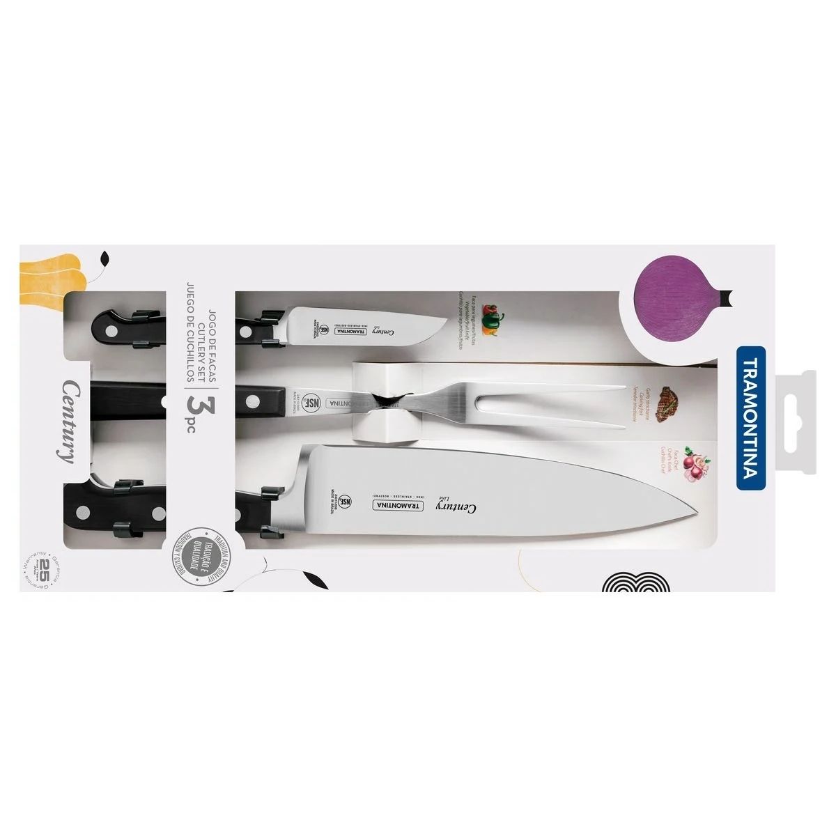 Conjunto de 3 Peças para Churrasco Century Com Garfo e 2 Facas Preto Tramontina - 24099038