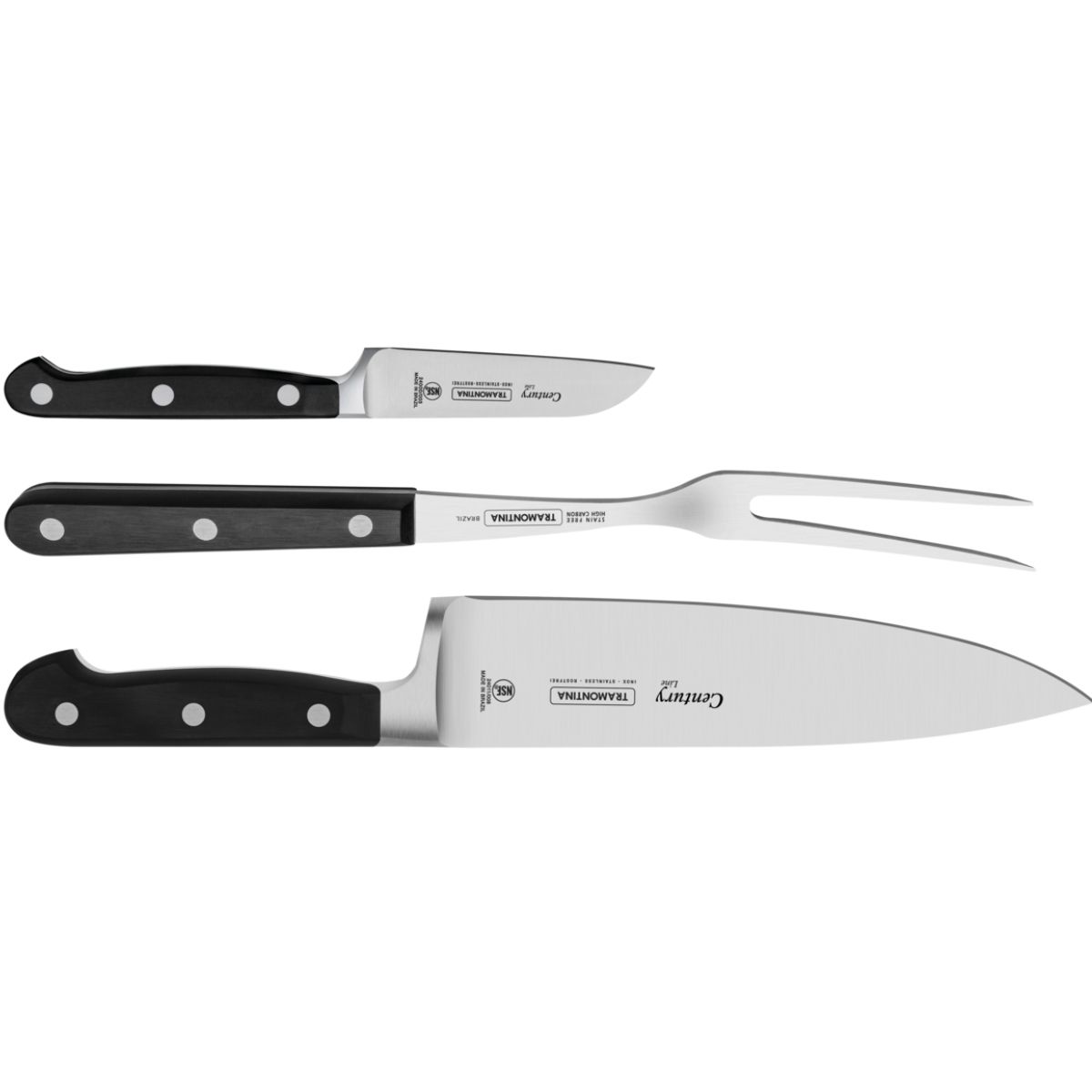 Conjunto de 3 Peças para Churrasco Century Com Garfo e 2 Facas Preto Tramontina - 24099038