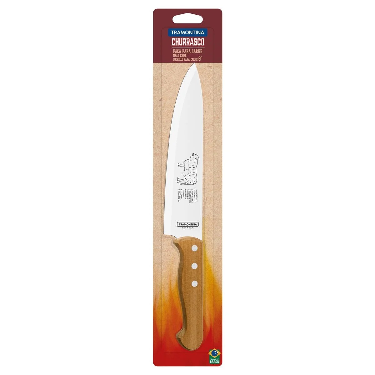 Faca para Carne Com Lâmina de Aço Inox e Cabo de Madeira 8" Tramontina - 22938/108