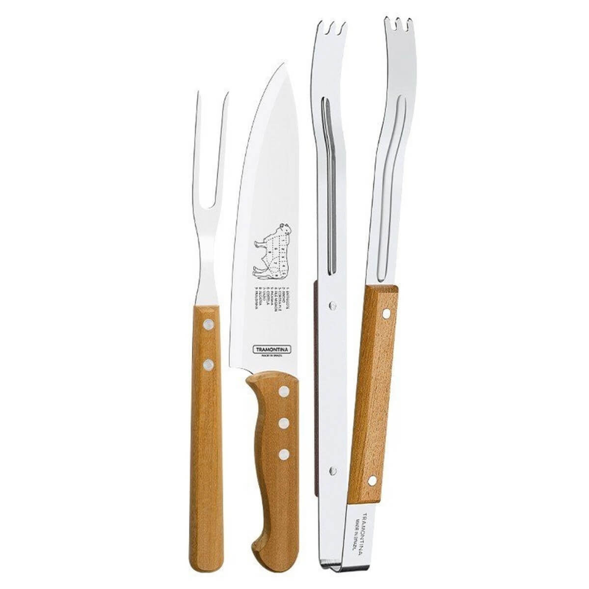 Jogo para Churrasco com 3 Peças com Lâminas em Aço Inox e Cabos de Madeira Tramontina - 22399075