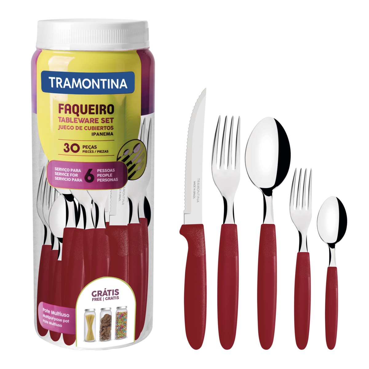 Faqueiro Ipanema 30 Peças Com Lâmina de Aço Inox Vermelho Tramontina - 23398788