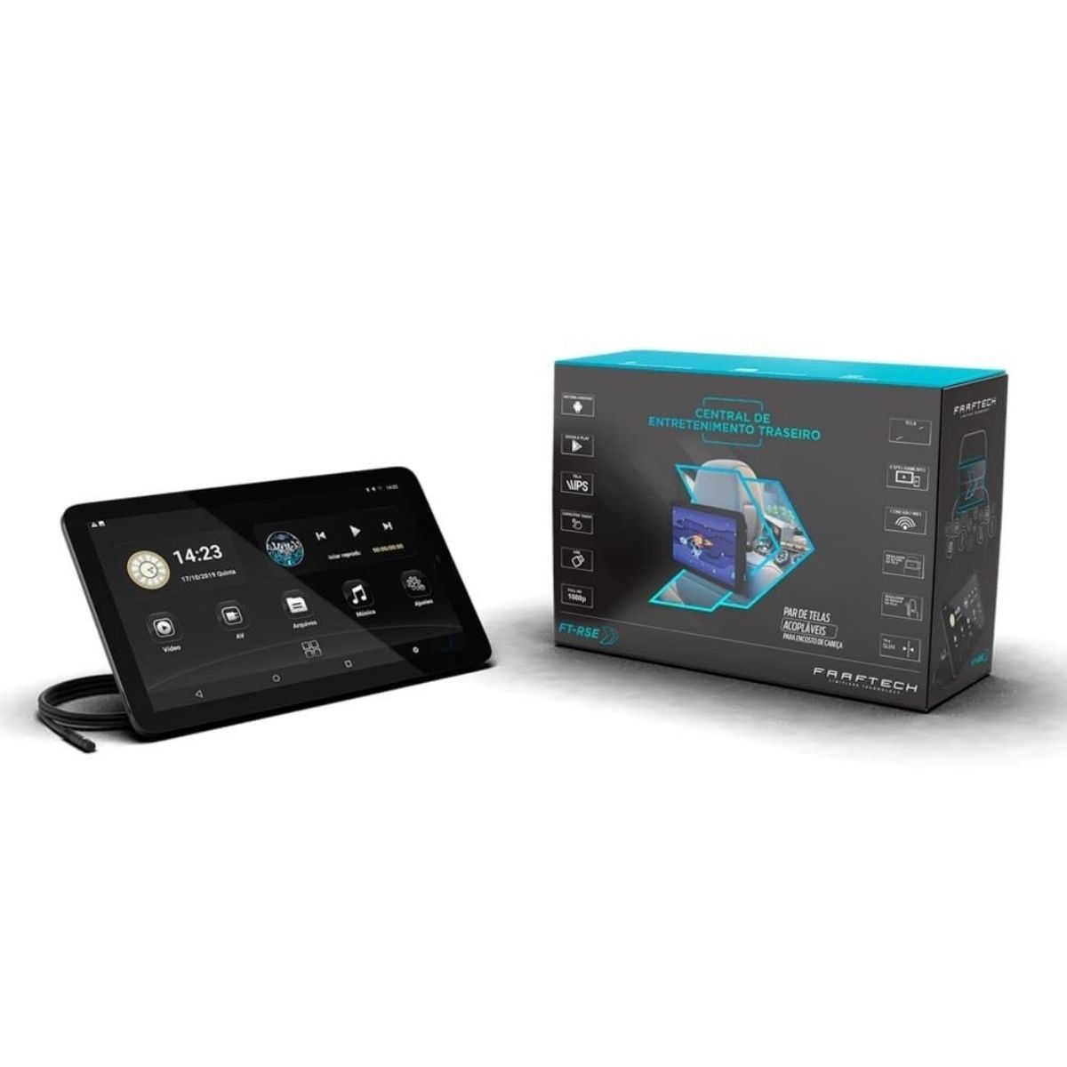 Par de Tela Encosto Acoplar Cabeça Acoplavel 10.8" Full HD Android 10 USB Espelhamento Faaftech FT-RSE
