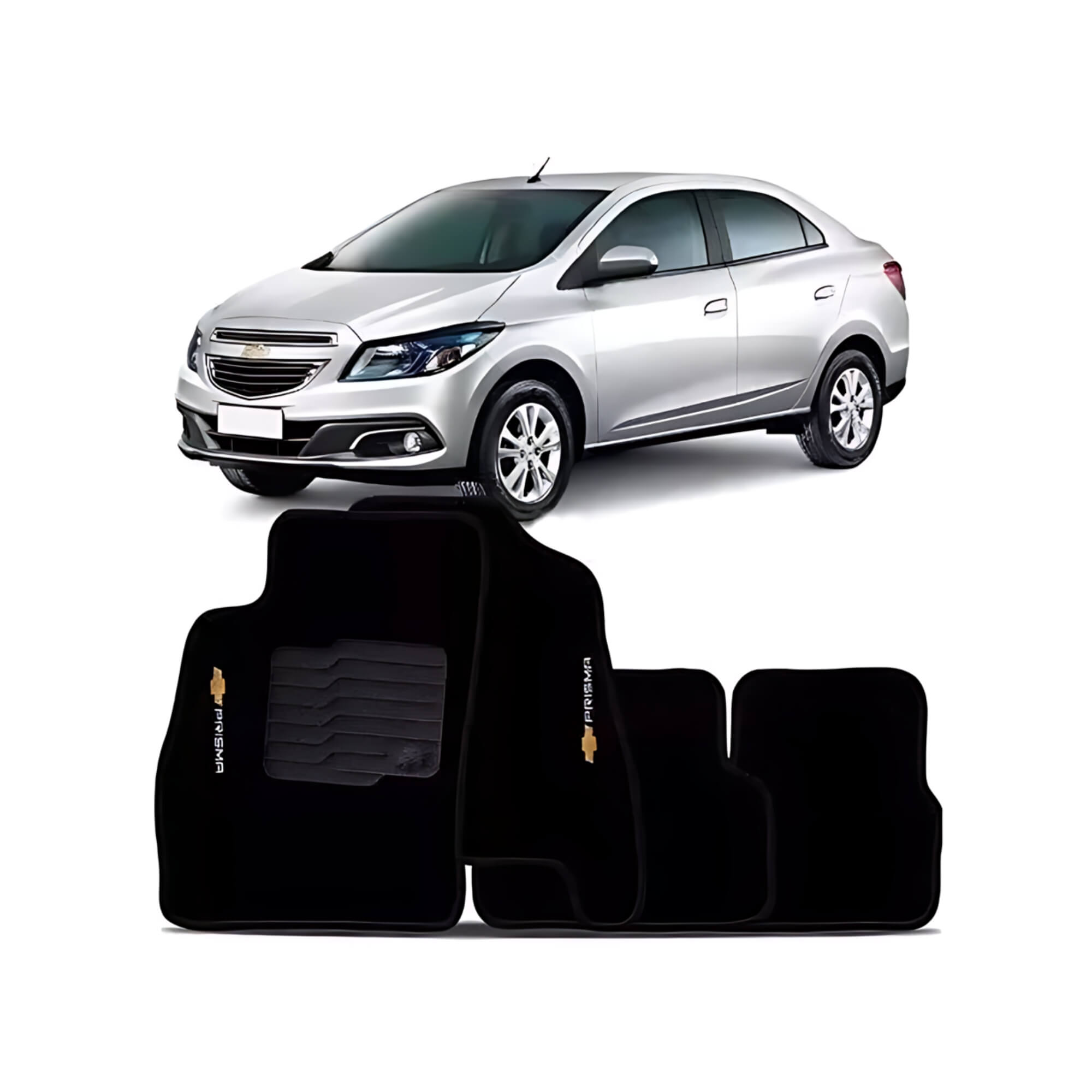 Jogo de Tapetes Carpete Preto Chevrolet Prisma 2013 Até 2018 5 Peças Requinte - C02059