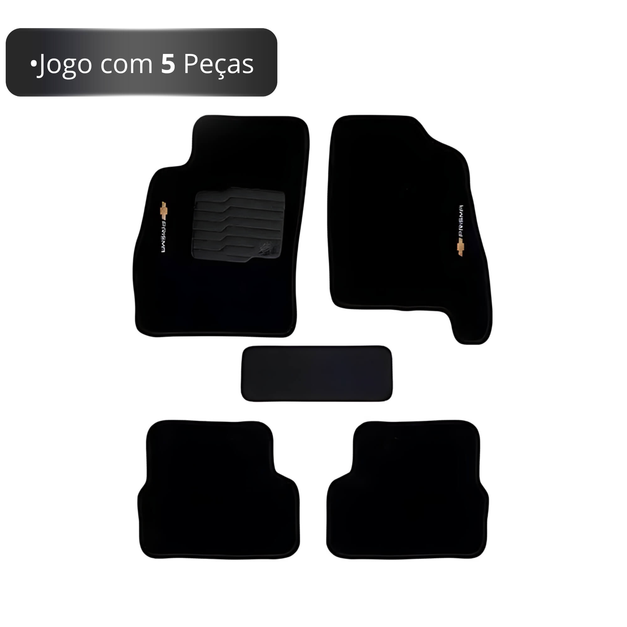 Jogo de Tapetes Carpete Preto Chevrolet Prisma 2013 Até 2018 5 Peças Requinte - C02059