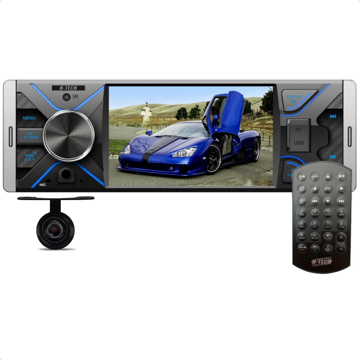 COMP Som automotivo Multimídia MP5 1 Din 4pol USB SD BT Espelhamento Via cabo Com controle + Câmera de Ré Borboleta