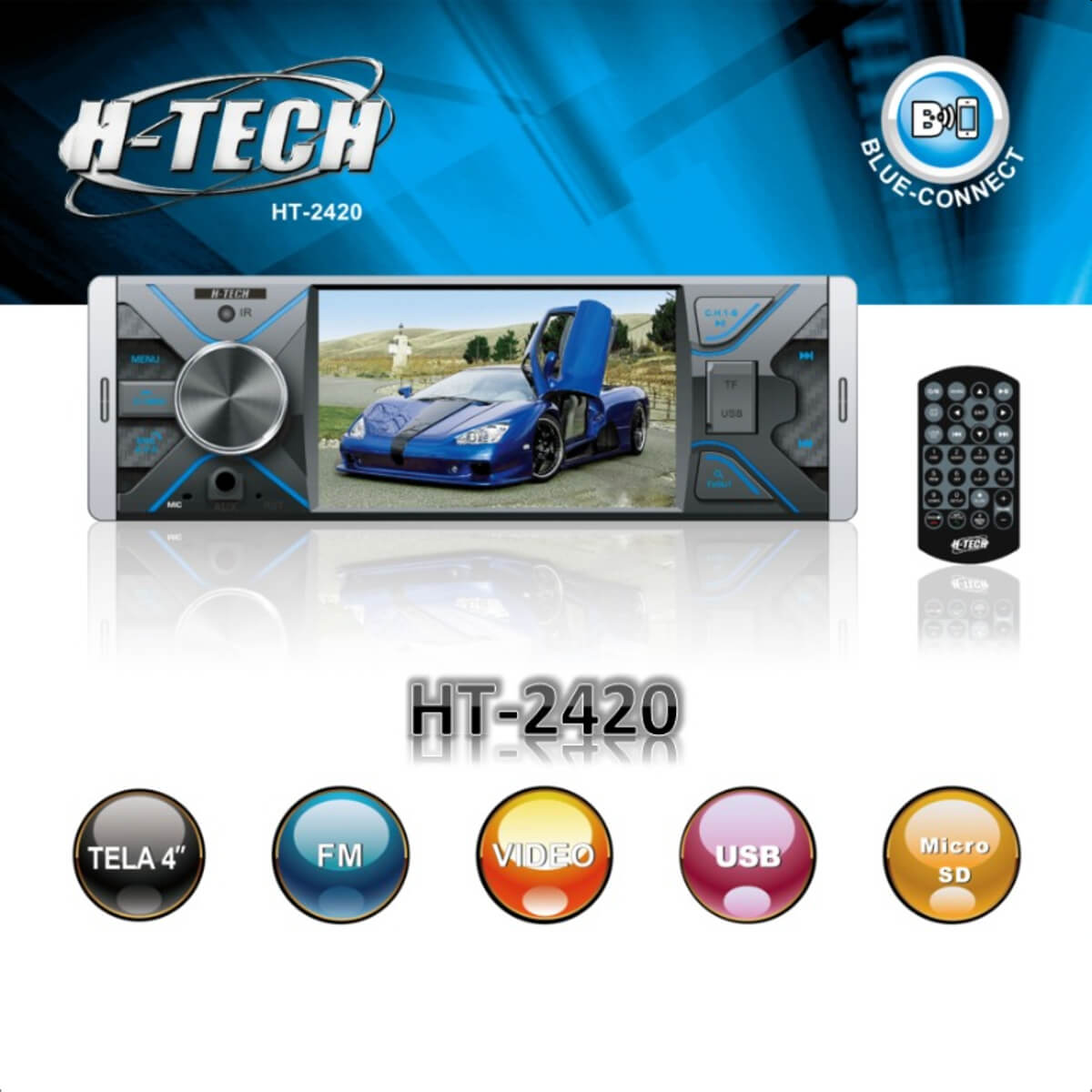 COMP Som automotivo Multimídia MP5 1 Din 4pol USB SD BT Espelhamento Via cabo Com controle + Câmera de Ré Borboleta