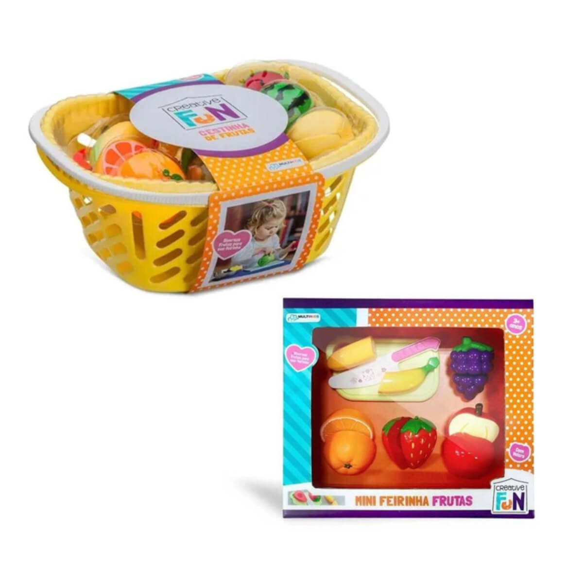 Kit Feirinha Creative Fun Cestinhas Cor Sortida + Frutas Com Velcro Multikids