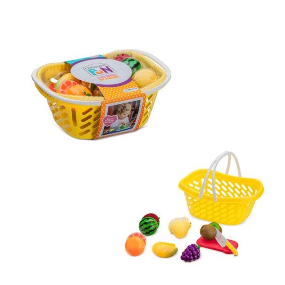 Kit Feirinha Creative Fun Cestinhas Cor Sortida + Frutas Com Velcro Multikids