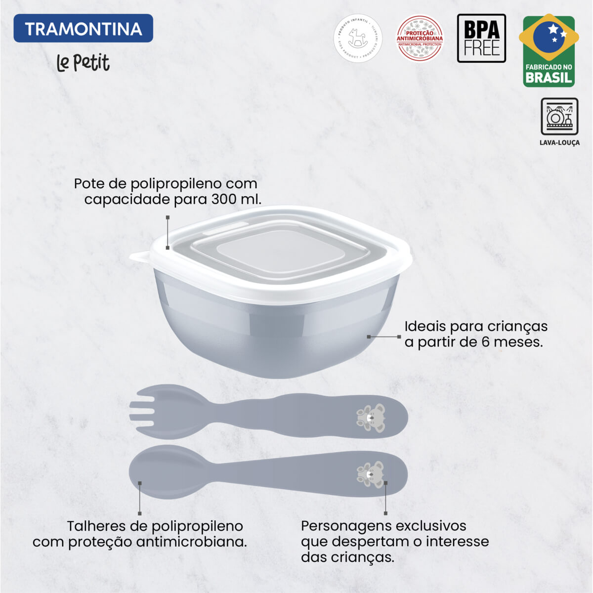 Jogo Infantil Tramontina Le Petit Cinza 3 Peças - 23797603