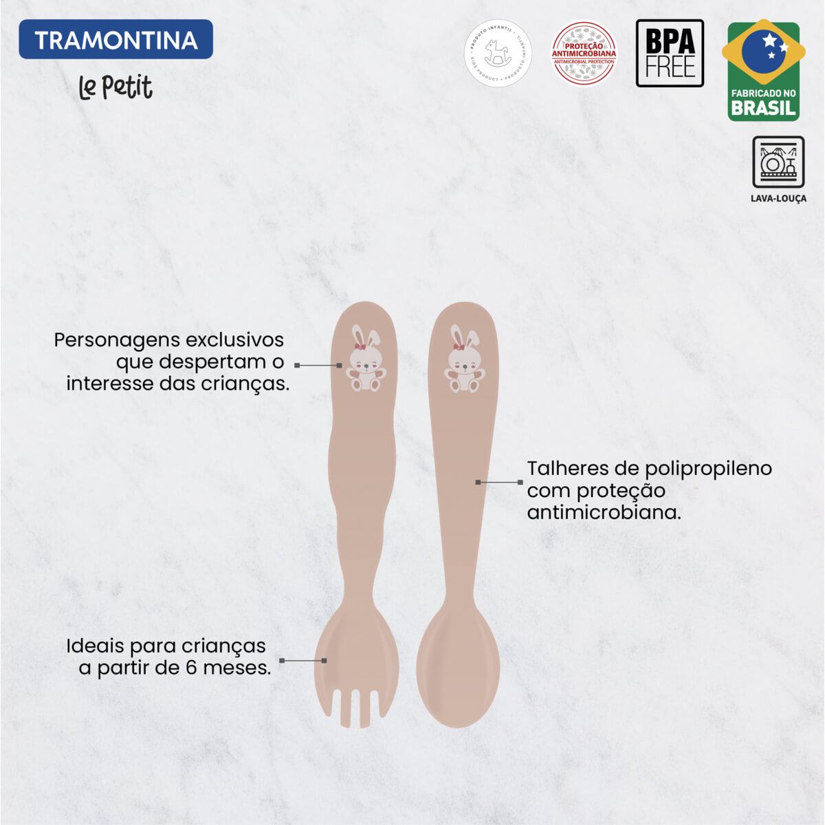 Jogo de Talheres Infantil Tramontina Le Petit Rosa 2 Peças - 23797402