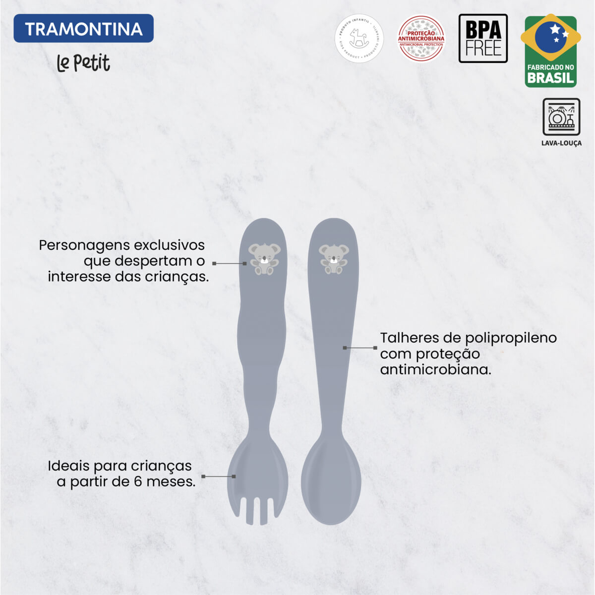 Jogo de Talheres Infantil Tramontina Le Petit Cinza 2 Peças - 23797602