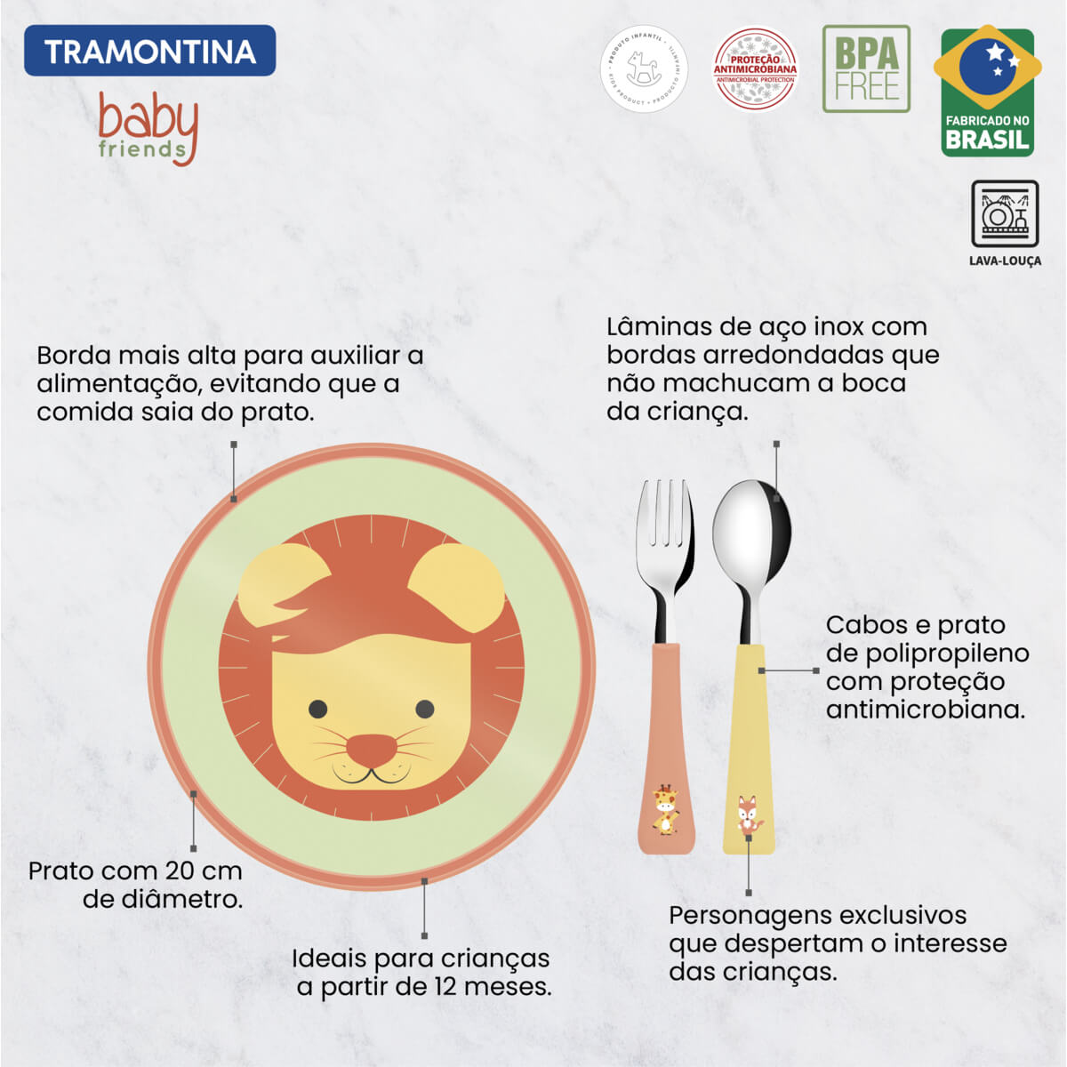Jogo Infantil Tramontina Baby Friends Colorido 3 Peças - 23797907
