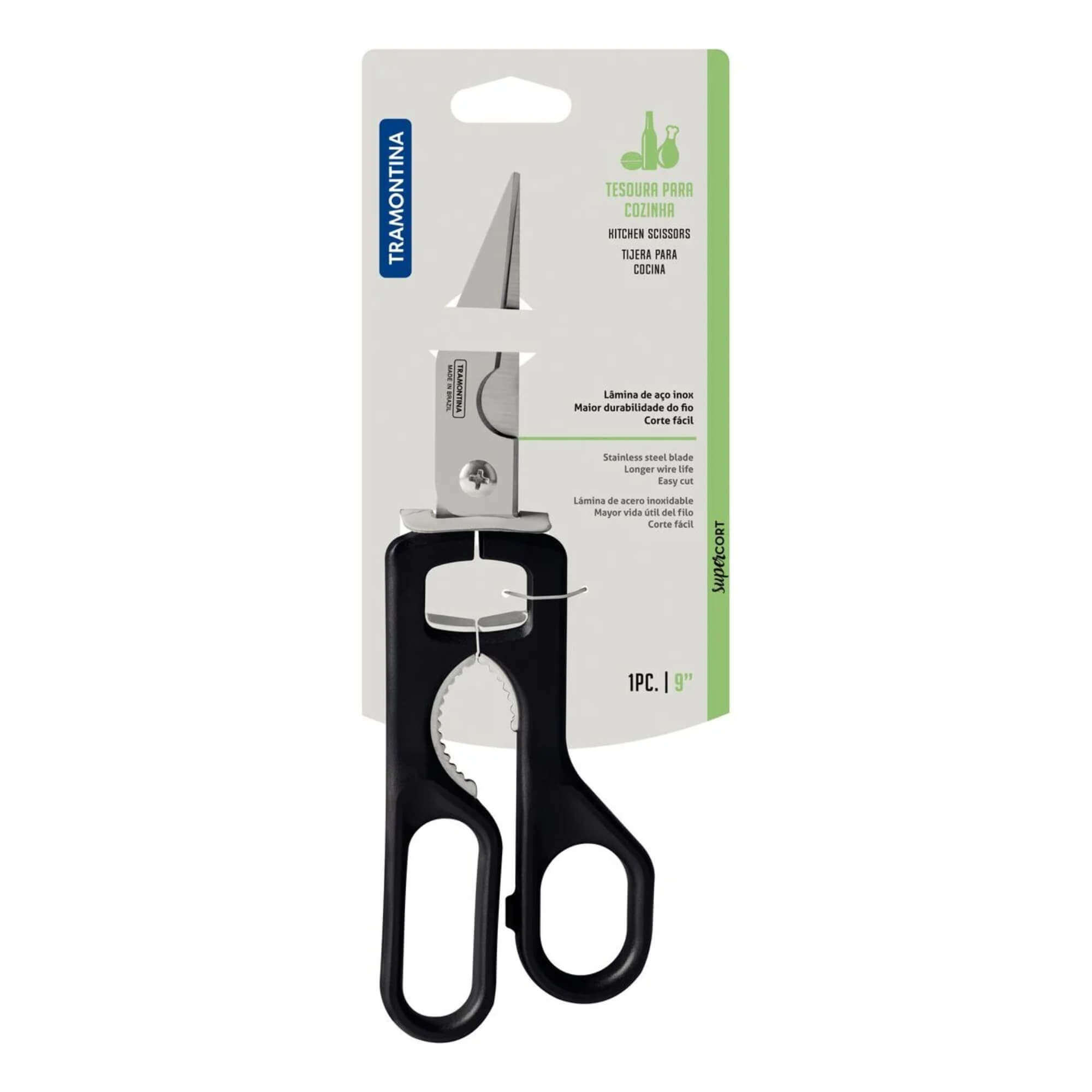 Tesoura Trinchante Supercort em Aço Inox e Cabo de Polipropileno Preto 9" Tramontina - 25920169