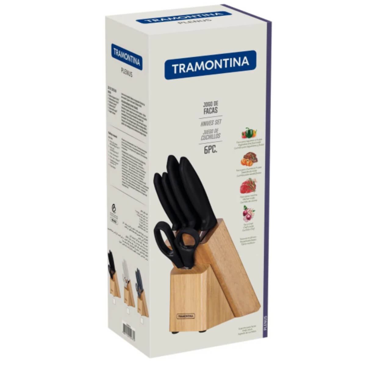 Jogo de Facas Tramontina Plenus Inox/Polipropileno com Suporte de Madeira 6 Peças 23498015
