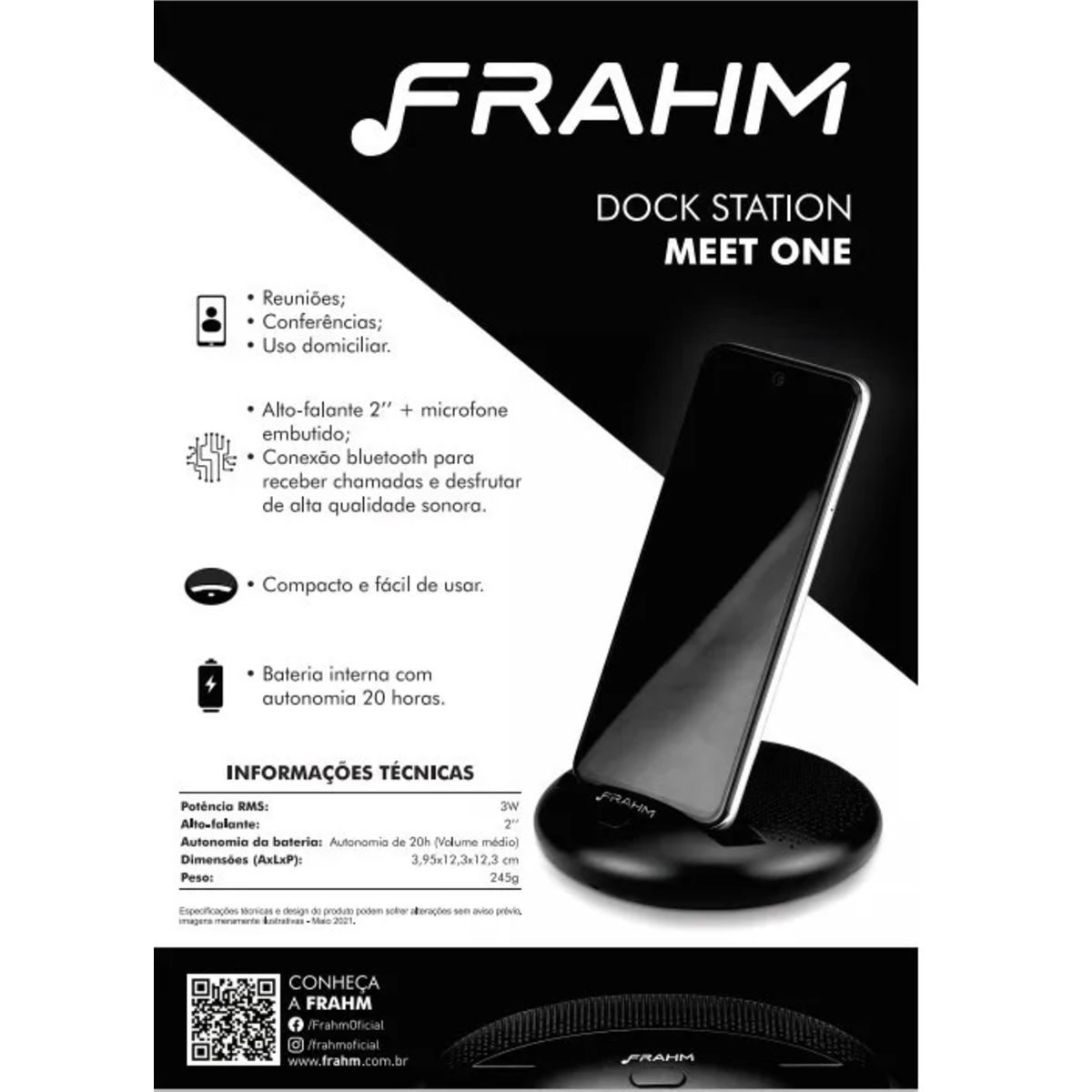 Caixa de Som Portátil 3W Dock Station Meet One BT P2 Celular Frahm - 31710