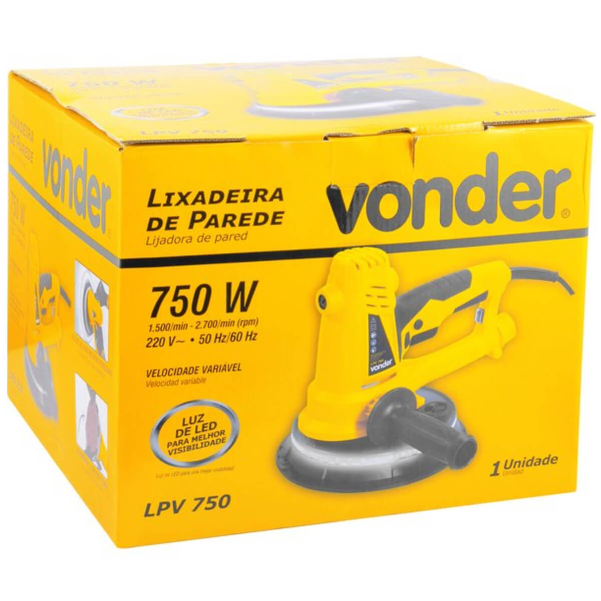 Lixadeira de Parede e Teto c/ Led 220V LPV750 Mangueira 2M Vonder - 60.01.750.220