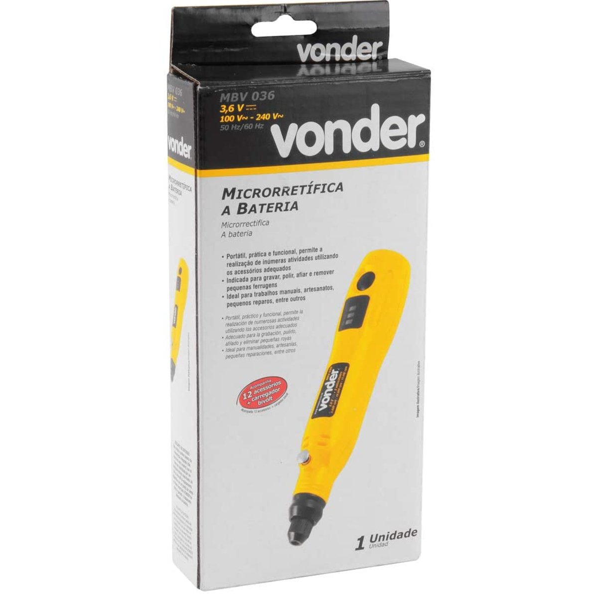 Microrretífica a Bateria 3,6V Bivolt MBV036 12 Acessórios Vonder - 60.61.036.012