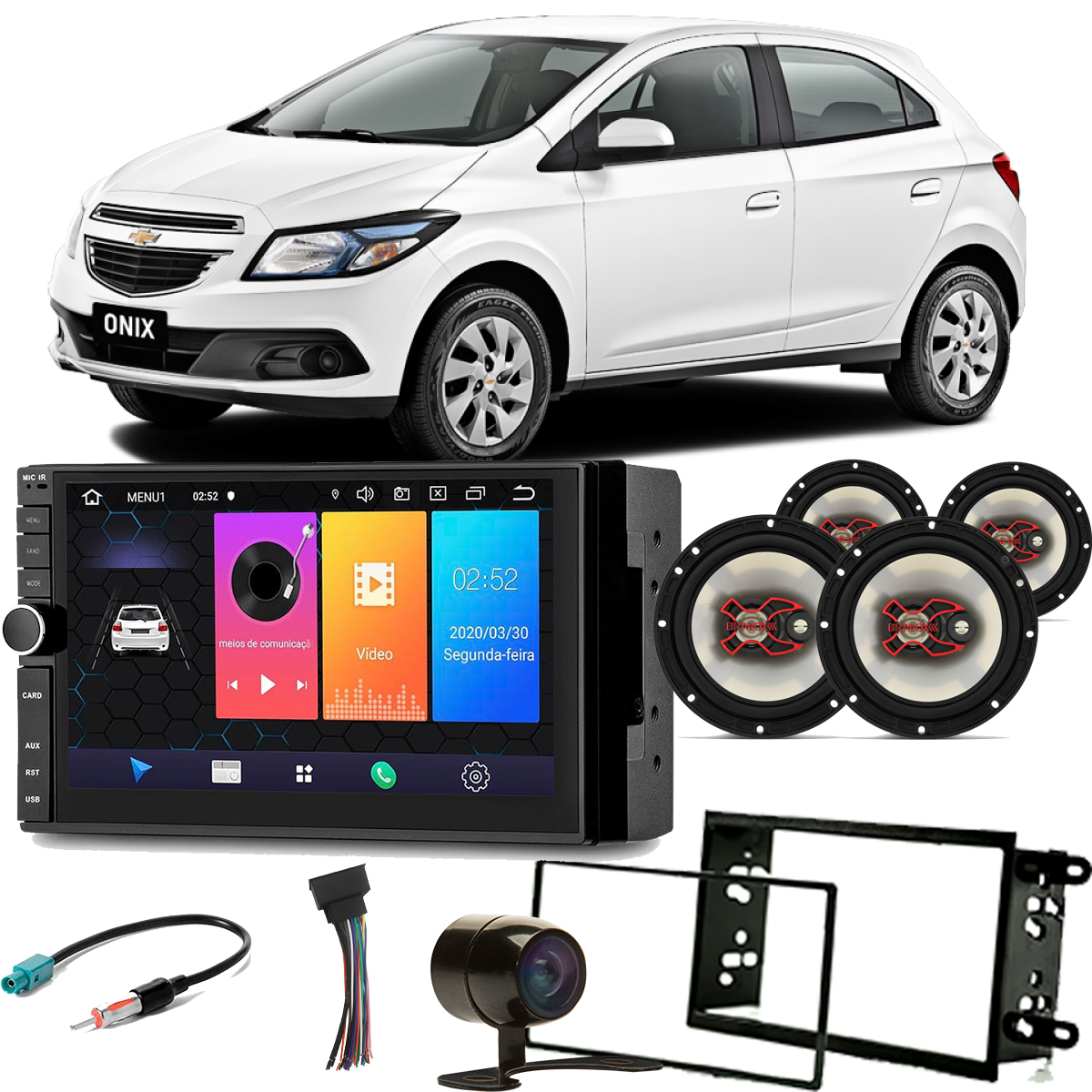 COMP Kit Central Multimídia Onix 2012 a 2017 Evolve 7" Android 9.0 BT Wi-Fi FM USB - Multilaser GP349