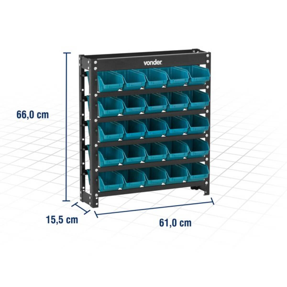 Estante Metálica Preta com Gavetas Azul Modelo Prático 25/3 Vonder - 61.27.025.311