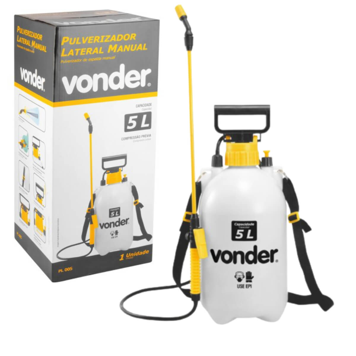 Pulverizador Lateral 5 Litros com Compressão Prévia PL005 Vonder - 62.40.005.000