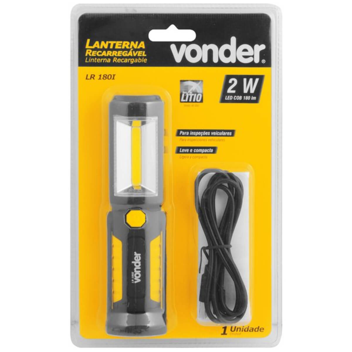 Lanterna Recarregável  2W COB com 3 LEDS Vonder LR180I -  80.75.015.180