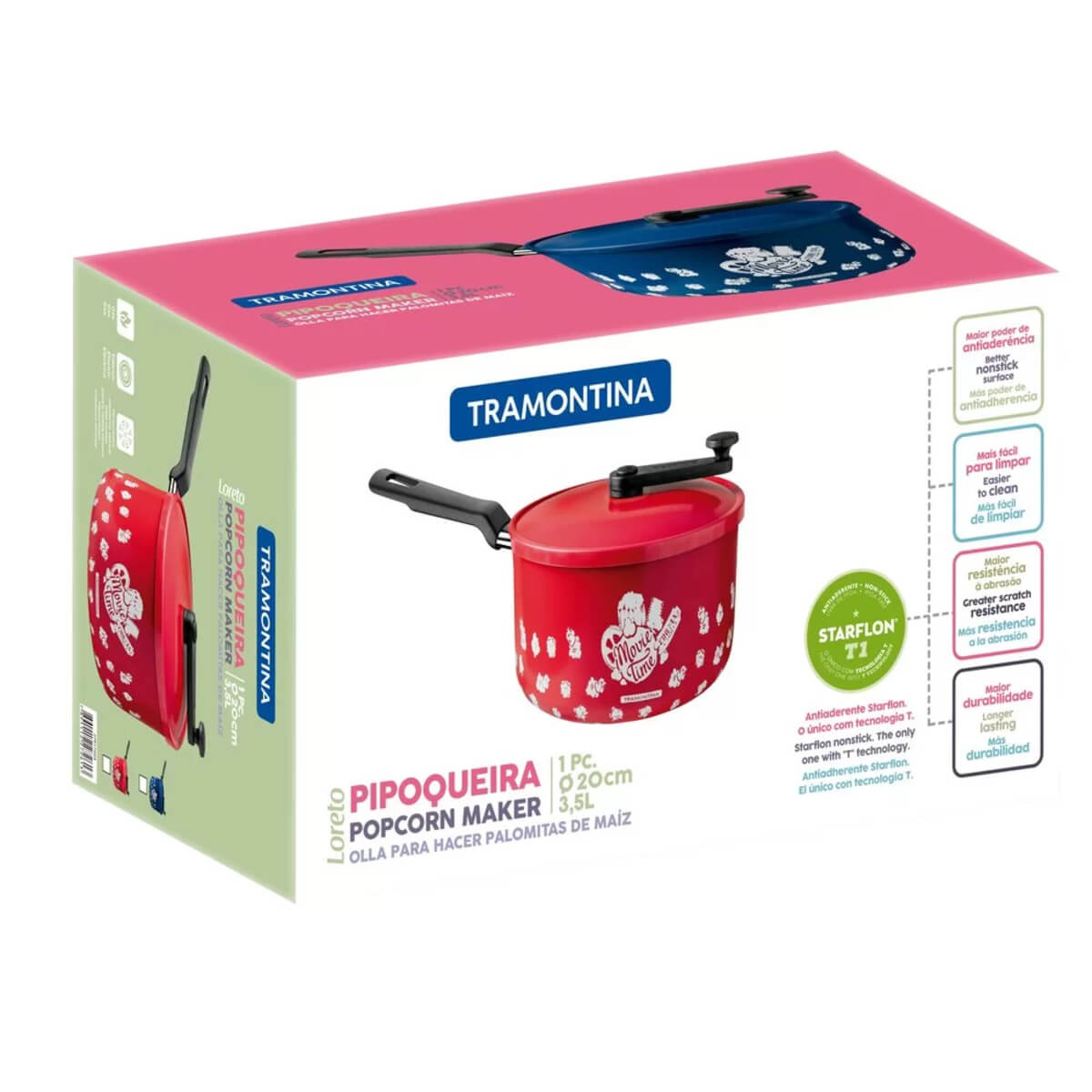 Pipoqueira Tramontina Loreto em Alumínio com Revestimento Antiaderente Starflon Max Azul 20 cm 3,5 L - 27817023