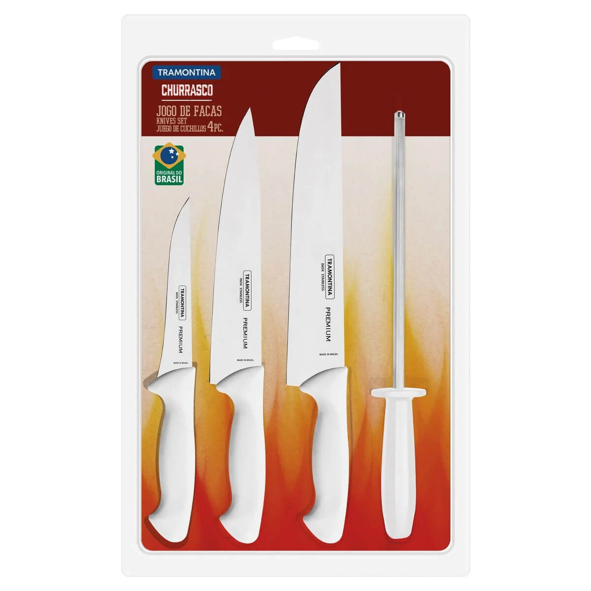 Jogo de Facas para Churrasco Tramontina em Aço Inox com Cabo Polipropileno 4 Peças - 24699825