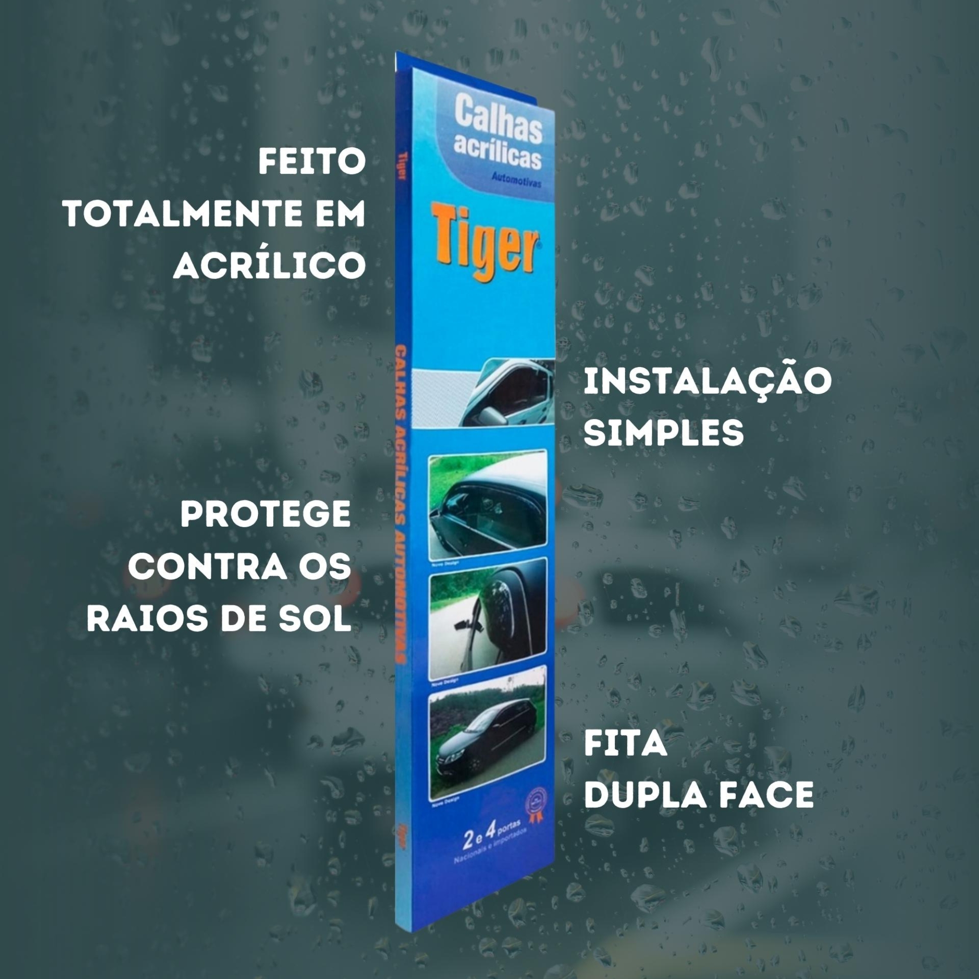Calha de Chuva Defletor Inteiriça Nova Strada 4 Portas Acrílico Preto Fumê Tiger - FT3610