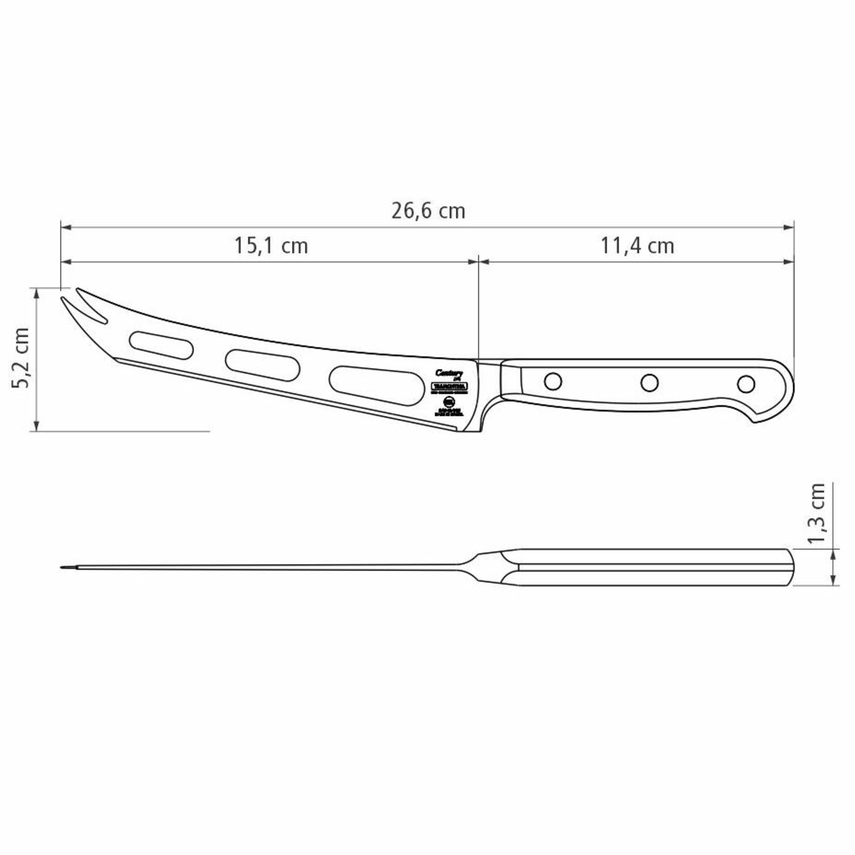 Faca Queijo 6" Century Inox e Cabo de Policarbonato com Fibra de Vidro Preto Tramontina - 24049006