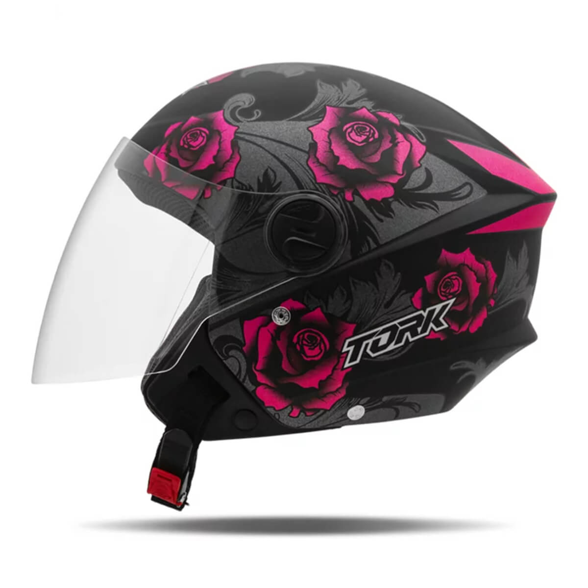 Capacete de Moto Aberto New Liberty Three Flowers Rosa/Preto Fosco Tam 56 ABS CAP-763PKPT Pro Tork