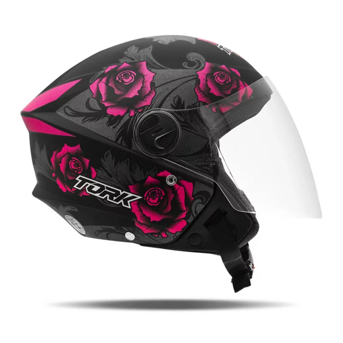 Capacete de Moto Aberto New Liberty Three Flowers Rosa/Preto Fosco Tam 56 ABS CAP-763PKPT Pro Tork