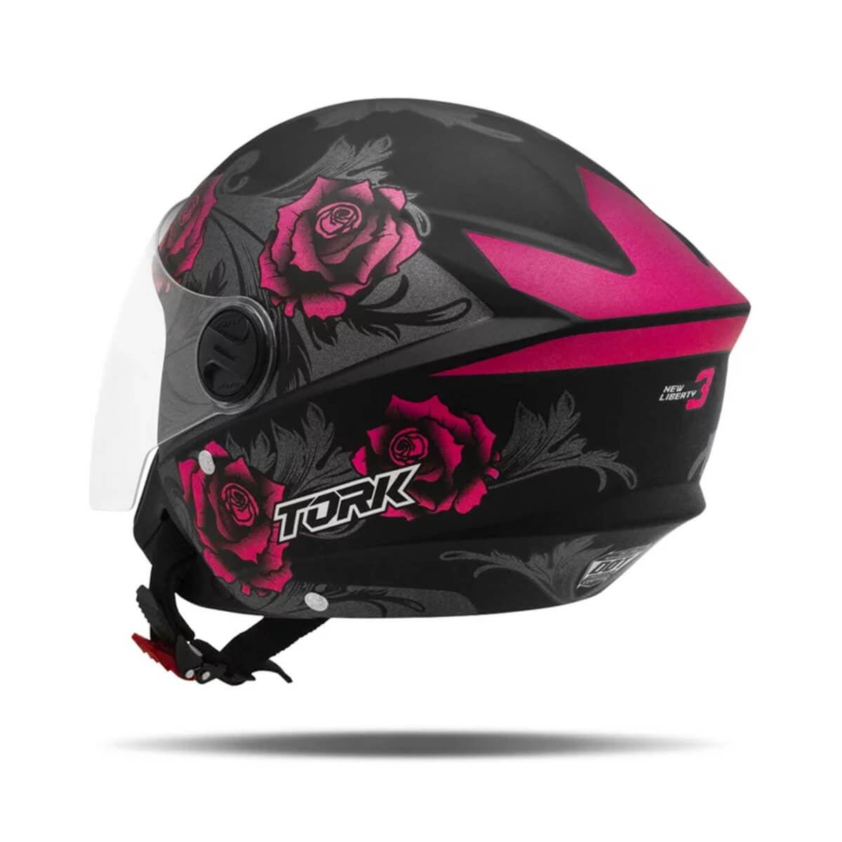 Capacete de Moto Aberto New Liberty Three Flowers Rosa/Preto Fosco Tam 56 ABS CAP-763PKPT Pro Tork