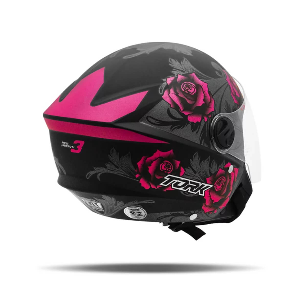 Capacete de Moto Aberto New Liberty Three Flowers Rosa/Preto Fosco Tam 56 ABS CAP-763PKPT Pro Tork