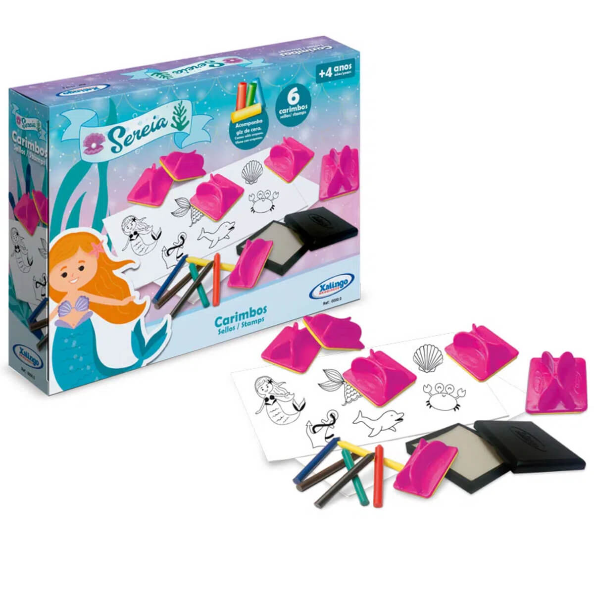 Brinquedo Infantil Carimbos Sereia com Giz de Cera Xalingo - 1344.3
