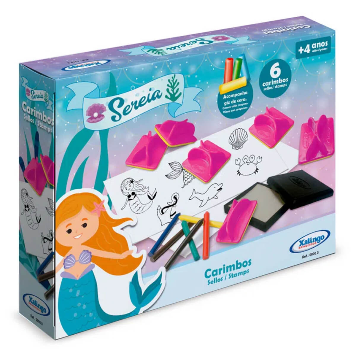 Brinquedo Infantil Carimbos Sereia com Giz de Cera Xalingo - 1344.3