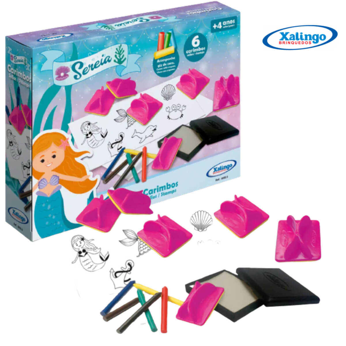 Brinquedo Infantil Carimbos Sereia com Giz de Cera Xalingo - 1344.3