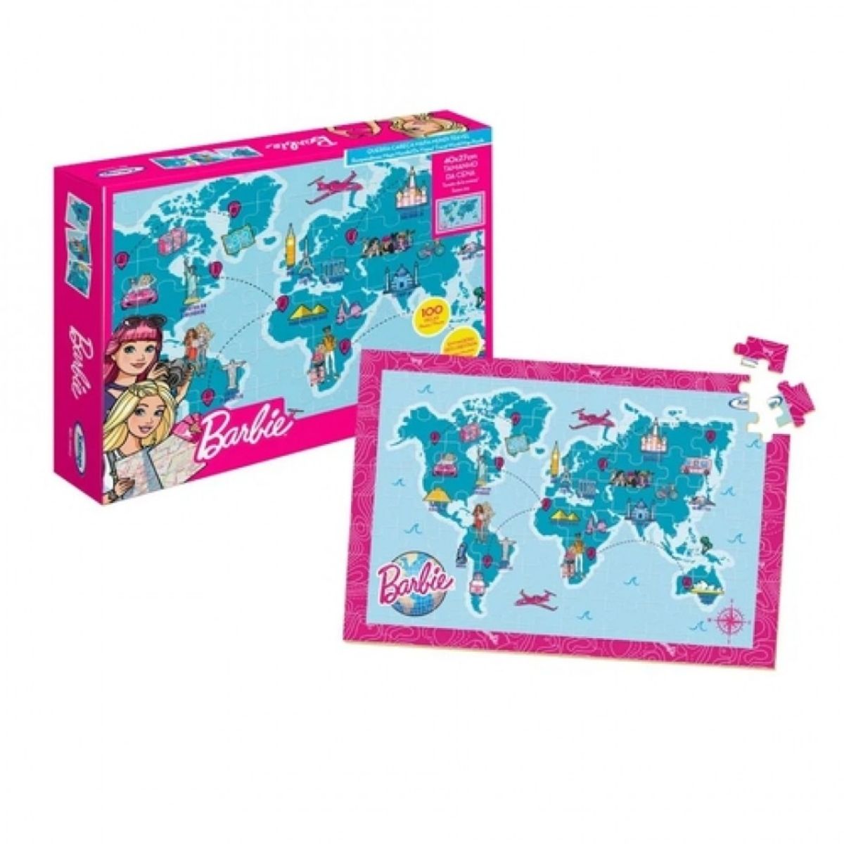 Brinquedo Quebra-Cabeça Mapa-Mundi Travel Barbie 100 Peças Xalingo - 2316.5