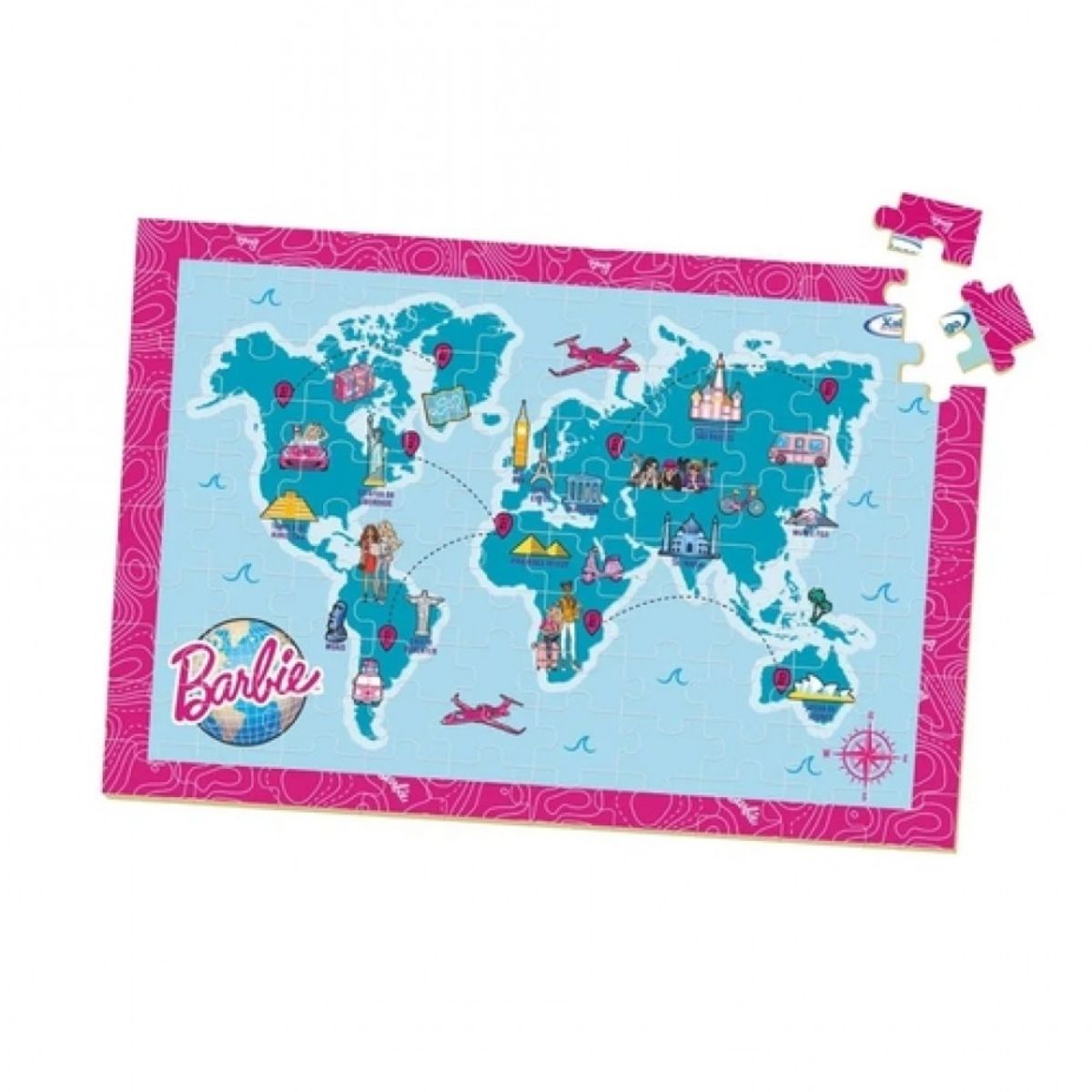 Brinquedo Quebra-Cabeça Mapa-Mundi Travel Barbie 100 Peças Xalingo - 2316.5
