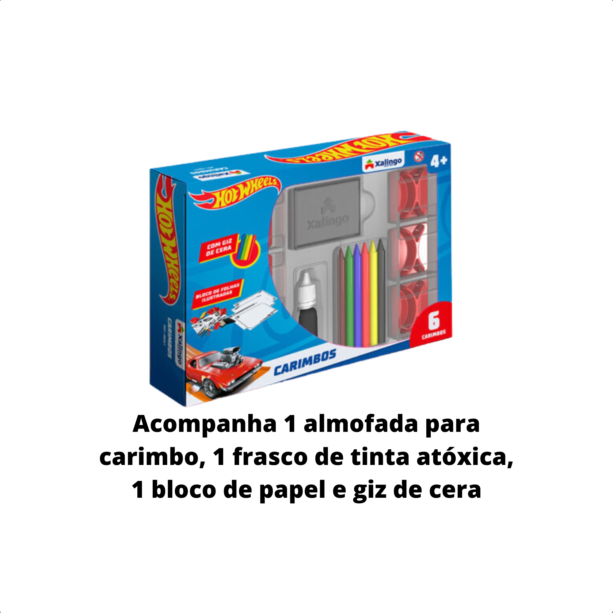 Brinquedo Infantil Carimbos Hot Wheels 6 Carimbos Giz de Cera Bloco de Papel Xalingo - 2322.1