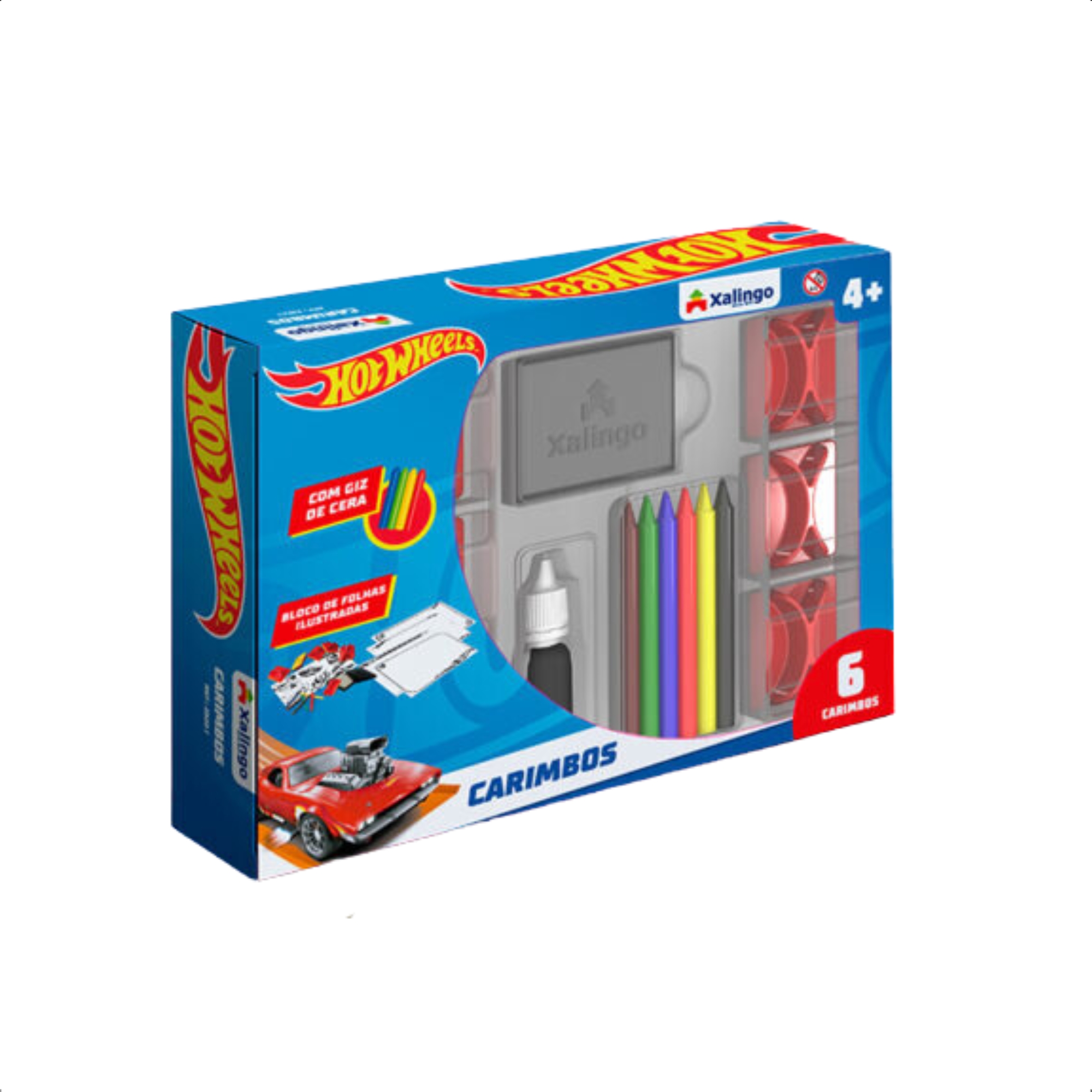 Brinquedo Infantil Carimbos Hot Wheels 6 Carimbos Giz de Cera Bloco de Papel Xalingo - 2322.1