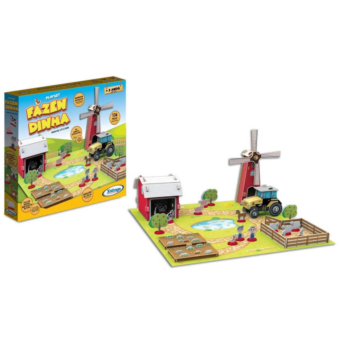 Quebra-Cabeça 3D Fazendinha Playset 136 Peças Xalingo - 57021