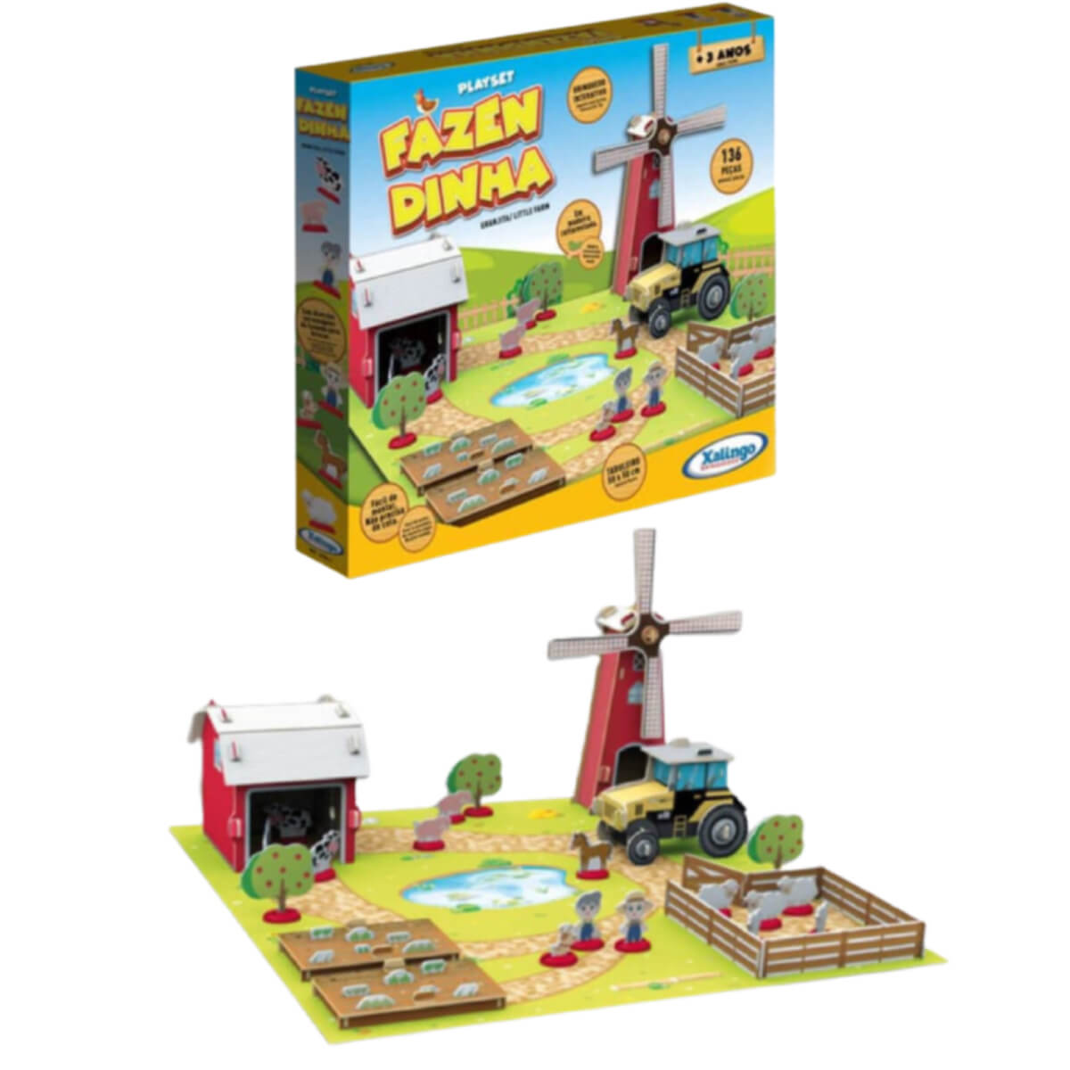 Quebra-Cabeça 3D Fazendinha Playset 136 Peças Xalingo - 57021