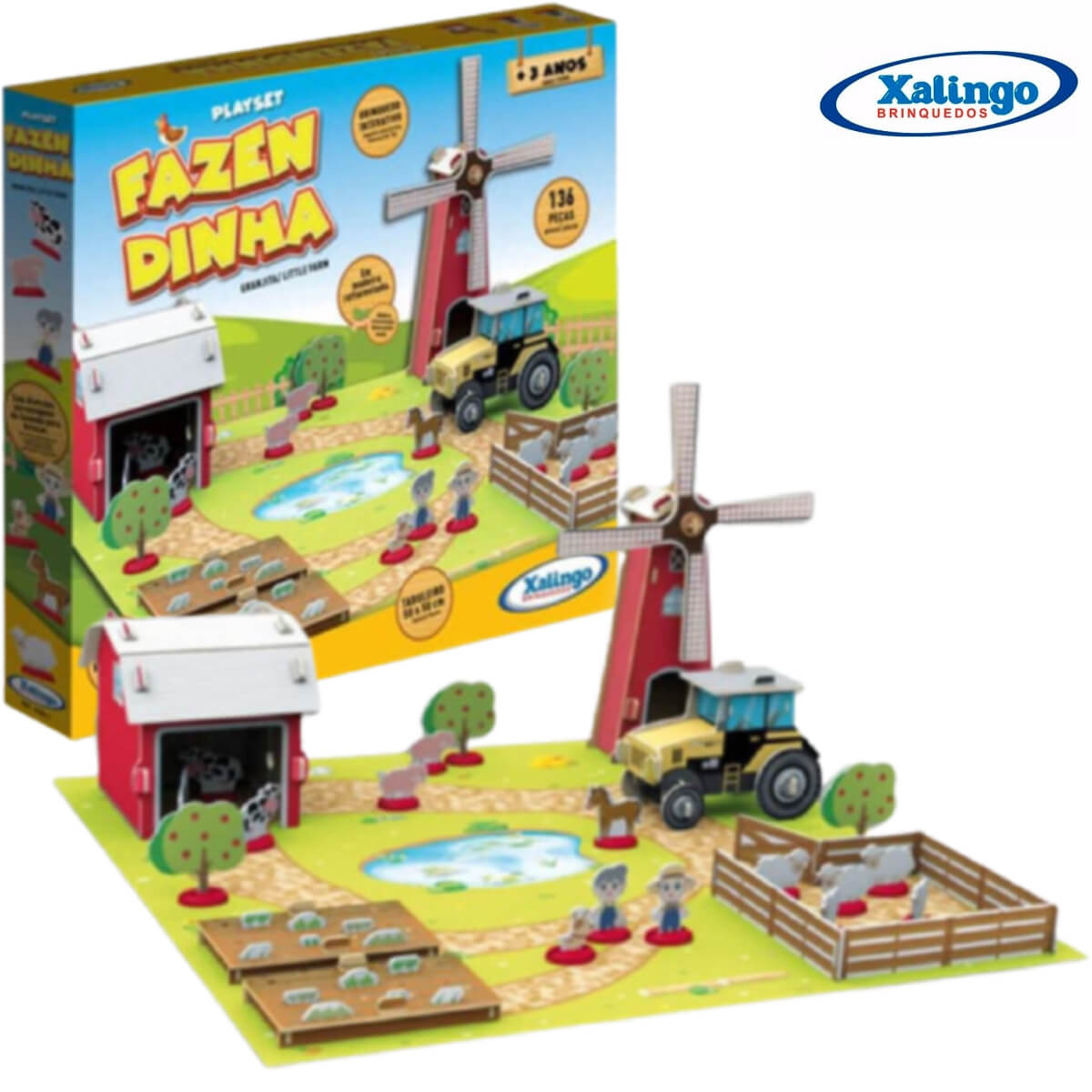 Quebra-Cabeça 3D Fazendinha Playset 136 Peças Xalingo - 57021