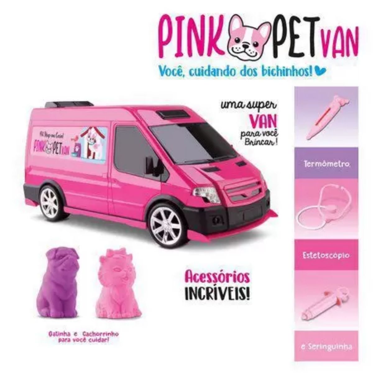 Carrinho Rosa Van Pet Shop com Acessórios OMG Kids - 4705