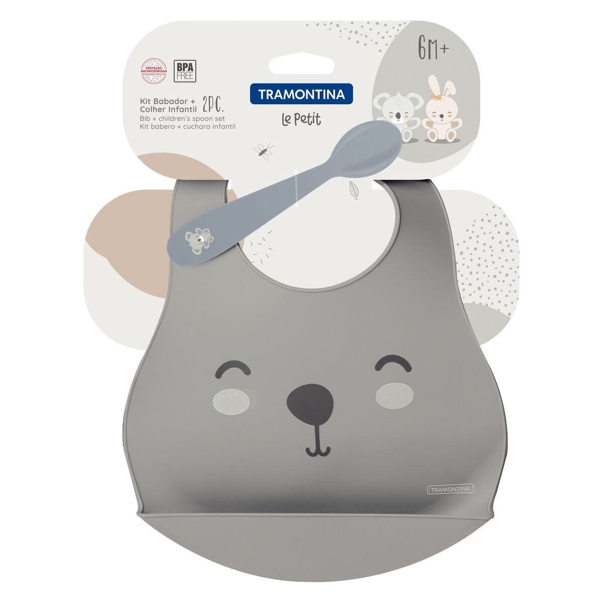 Kit Babador e Colher Infantil Tramontina Le Petit Cinza 2 Peças - 23797604