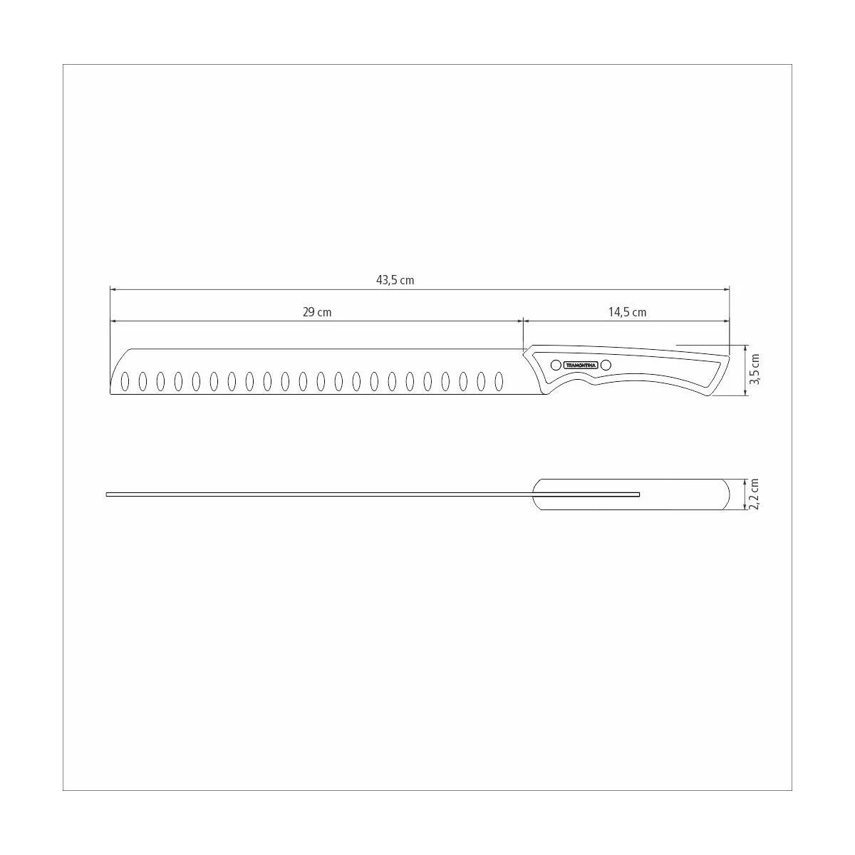 Faca Fatiar Tramontina Churrasco Black Lâmina Aço Inox Escurecido e Cabo de Madeira 12" 22842112