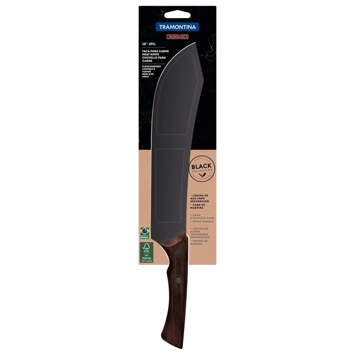 Faca Carne 10" Churrasco Black Lâmina de Aço Inox Escurecido e Cabo de Madeira Tramontina - 22844110