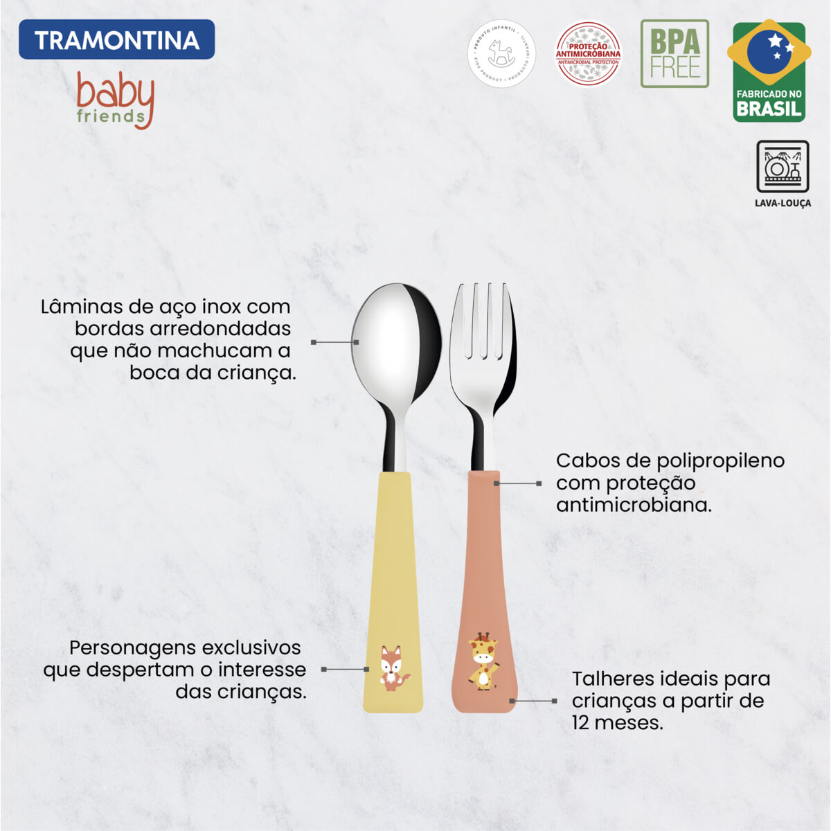 Jogo de Talheres Infantil Tramontina Baby Friends em Aço Inox 2 Peças - 23797905