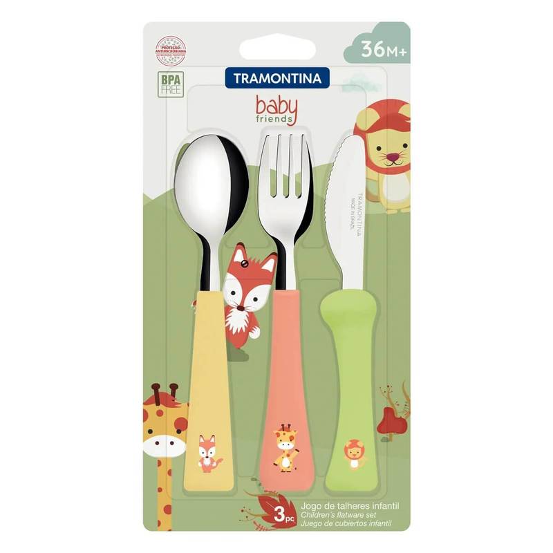 Jogo de Talheres Infantil Baby Friends Inox e Polipropileno 3 Peças Tramontina - 23797906