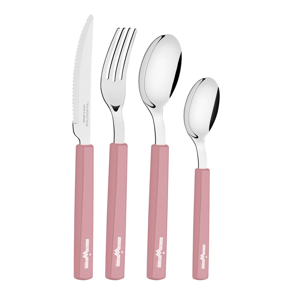 Faqueiro Tramontina Mulher-Maravilha 1984 em Aço Inox e Cabos Polipropileno Rose 16 Peças - 29899051